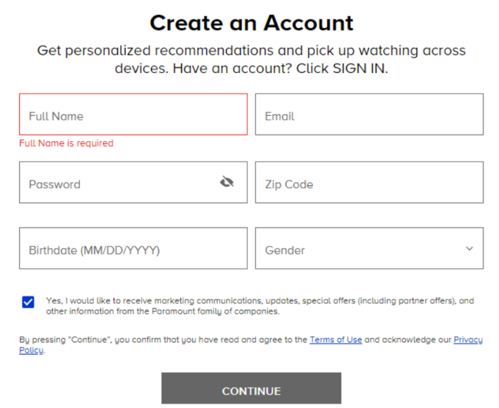 create A New Account