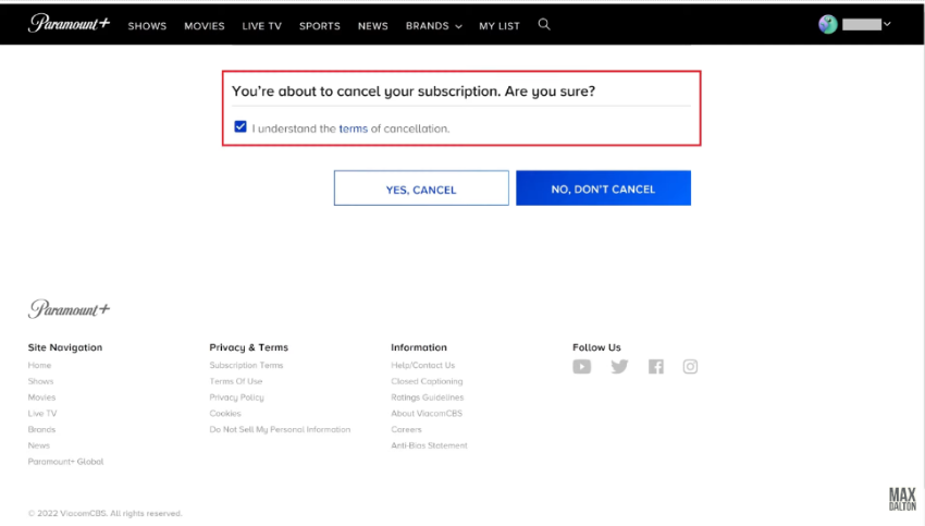 Select Cancel Subscription