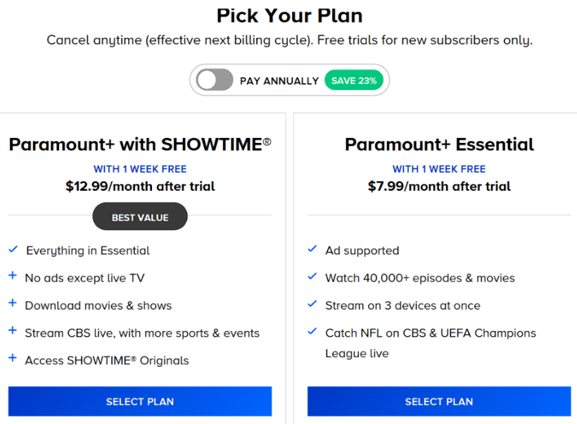 Pick Your Subscription Plan 